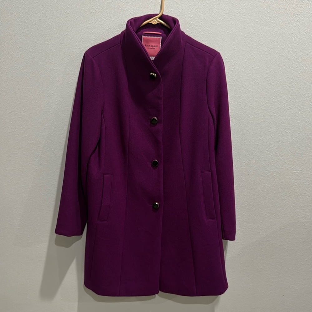 Kate Spade Coat Stand-Collar Wool Long in Purple